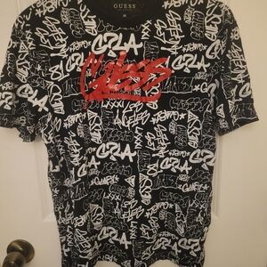 Women's GUESS Red, Black, and White Graphic Tee